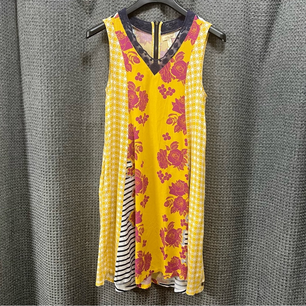 MATILDA JANE Golden Key Dress Sleeveless With Pockets 100% Rayon SizeSmall